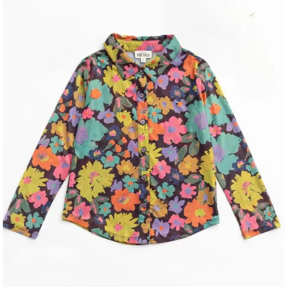 NEW Finding Foxtale Girls Flower Power Blouse Size 10 Colorful Soft 70s Hippie‎